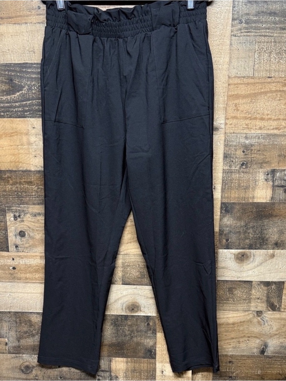 NWT Grace Karin Paper Bag Waist‎ Black Trousers Dress Pants Women's Size XL